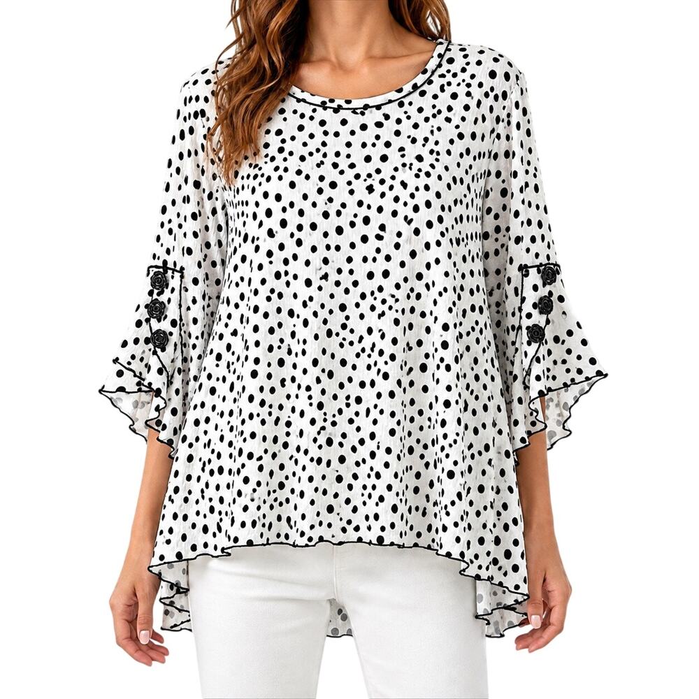NEW NWT Ali Miles Small Black White Flower Button Blouse Shirt Top Wearable Art